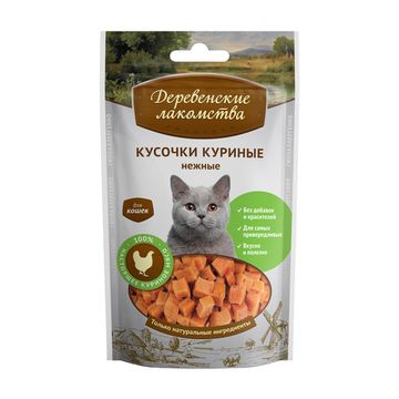 Деревенские Лакомства для кошек Кусочки КУРИНЫЕ нежные, 50г