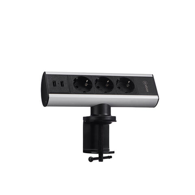 Блок розеток 102 3 секции Серебро+Черный Механический 2 USB