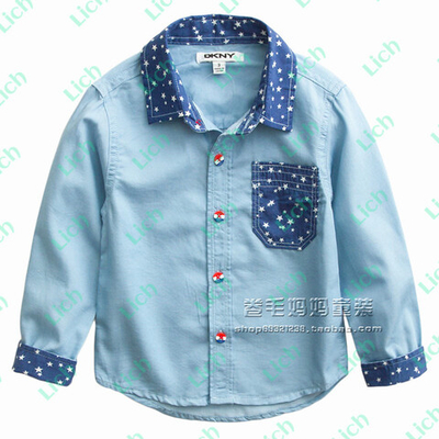 Рубашка джинсовая с принтом звезд на воротнике, манжетах и кармане