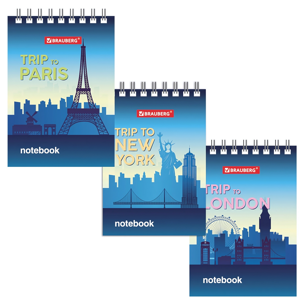 Блокнот А7 40л. клетка "Города" гребень, картон (BRAUBERG)