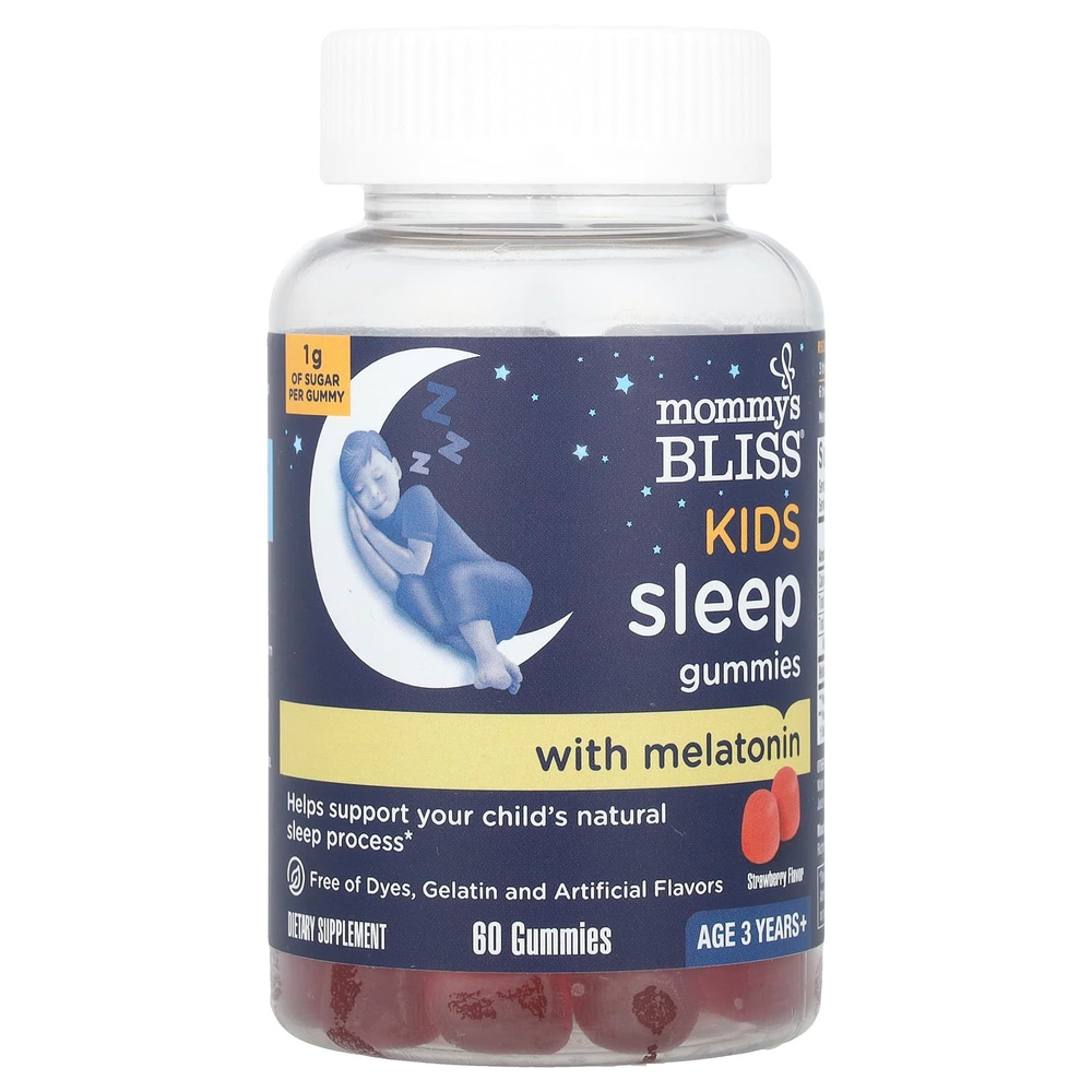 Mommy's Bliss, детские жевательные таблетки для улучшения качества сна с мелатонином, для детей от 3 лет, со вкусом клубники, 60 жевательных таблеток