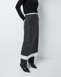 Юбка из тонкой шерсти с подъюбником из хлопка елочка серый/белый