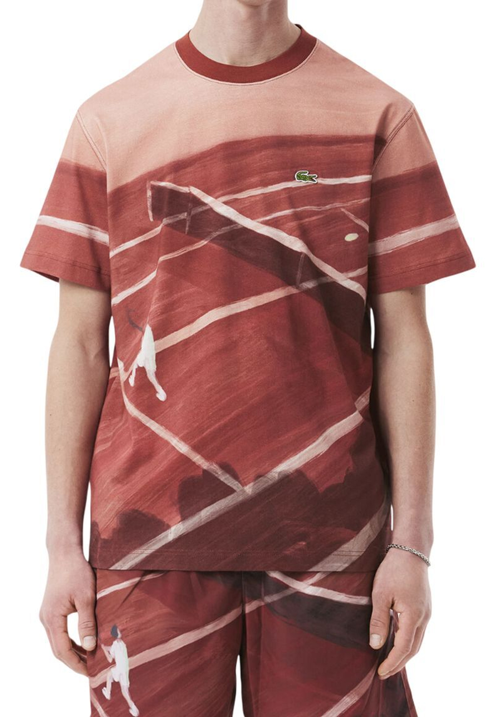 Мужская теннисная футболка Lacoste Classic Fit Tennis Print - Коричневый