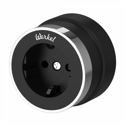 Розетка с заземлением чёрный матовый/хром