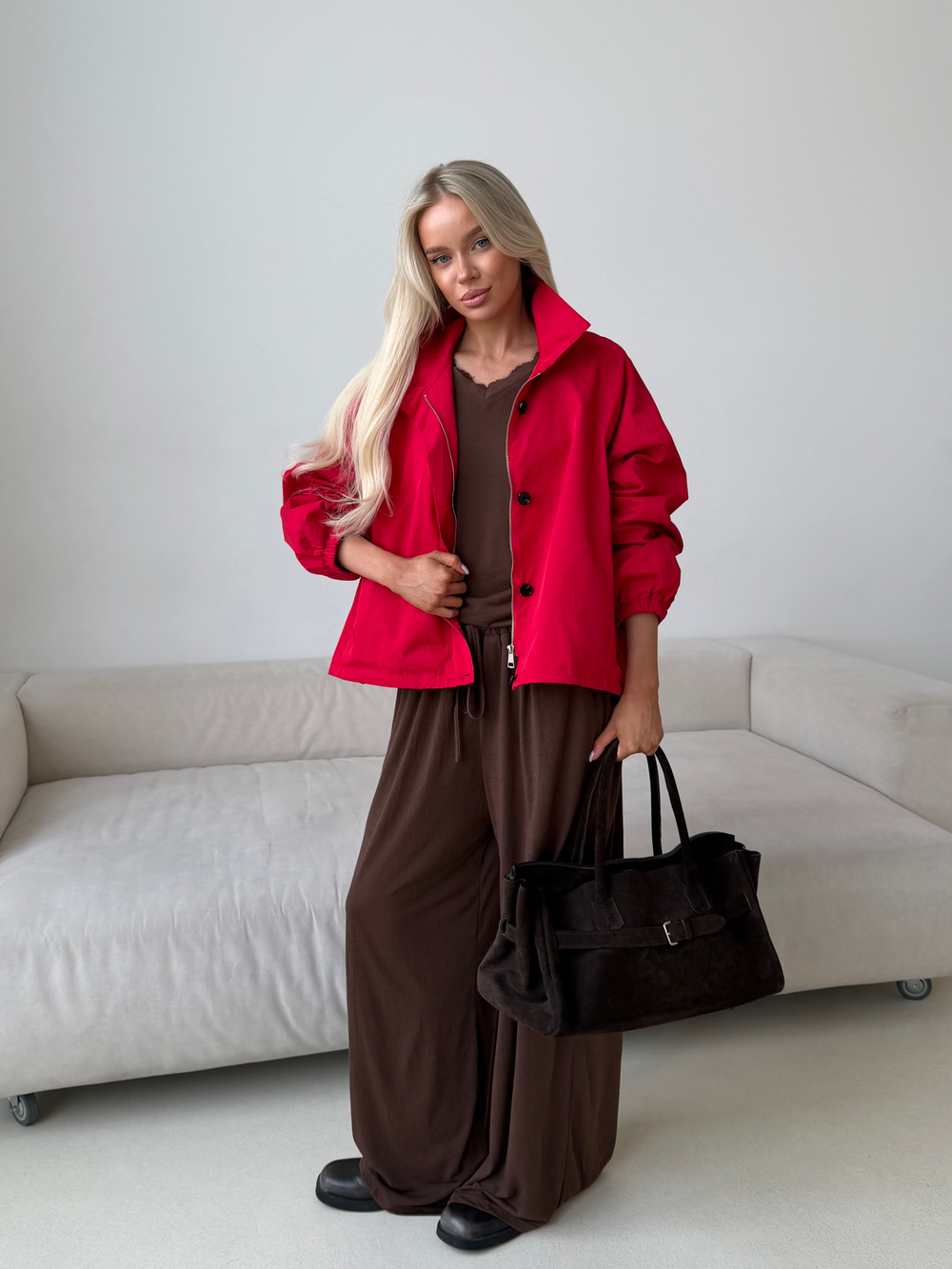 Тренч на молнии красный