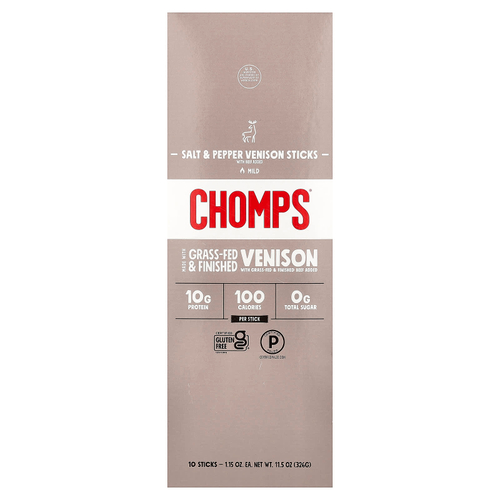 Chomps, Venison Sticks, Mild, Salt & Pepper, 10 Pack, 1.15 oz (32 g)