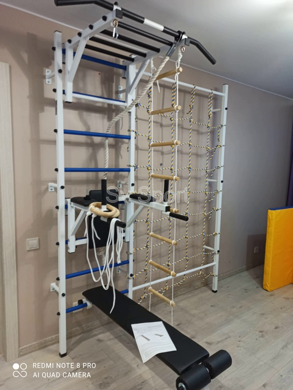 Монтаж шведской стенки Sv Sport с канатным лазом в бетонные, кирпичные стены