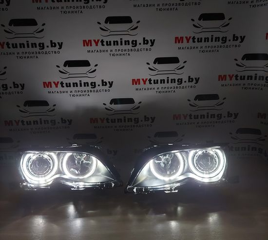 Передние фары angel eyes led black для BMW 3 E46