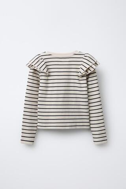 ZARA ЛОНГСЛИВ В РУБЧИК В ПОЛОСКУ С ВОЛАНАМИ, ПОЛОСКИ