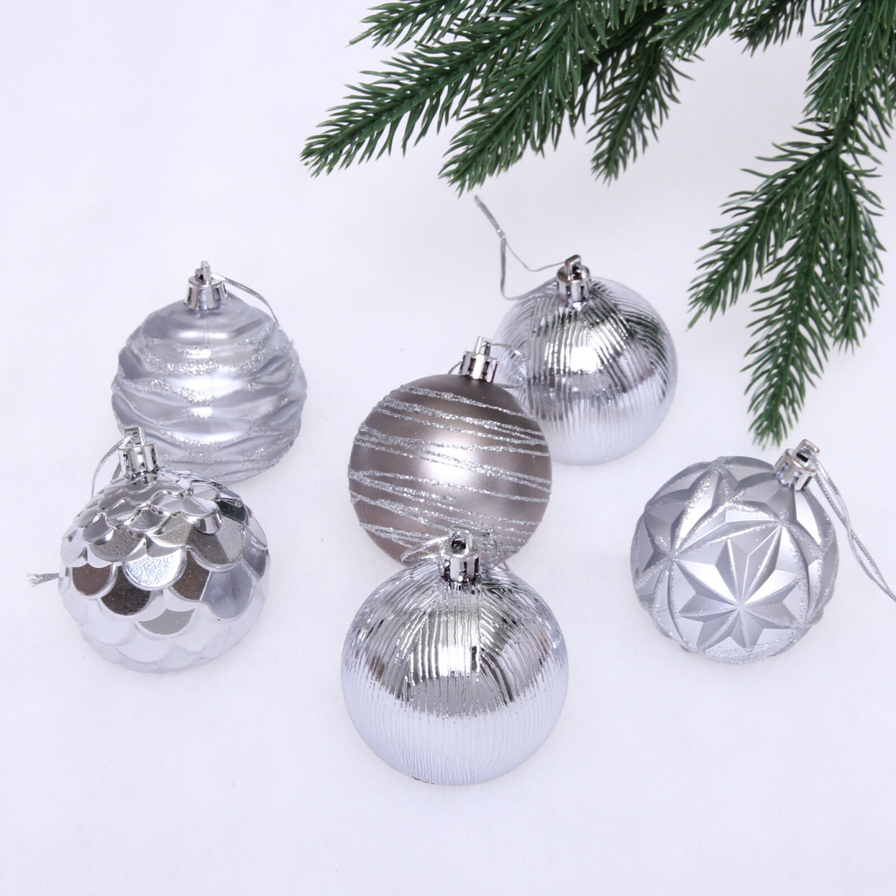 Новогодние шары 6 см (набор 6 шт) «Волшебный вечер», Графит