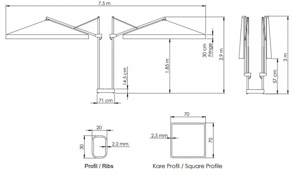 Зонт профессиональный двухкупольный 7.5х4 м Theumbrela Semsiye Evi Banana Plus Double,