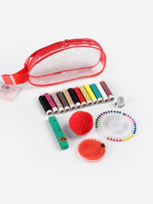 Швейный набор 17 предметов в пластиковой сумочке овал МИКС АУ, 600403