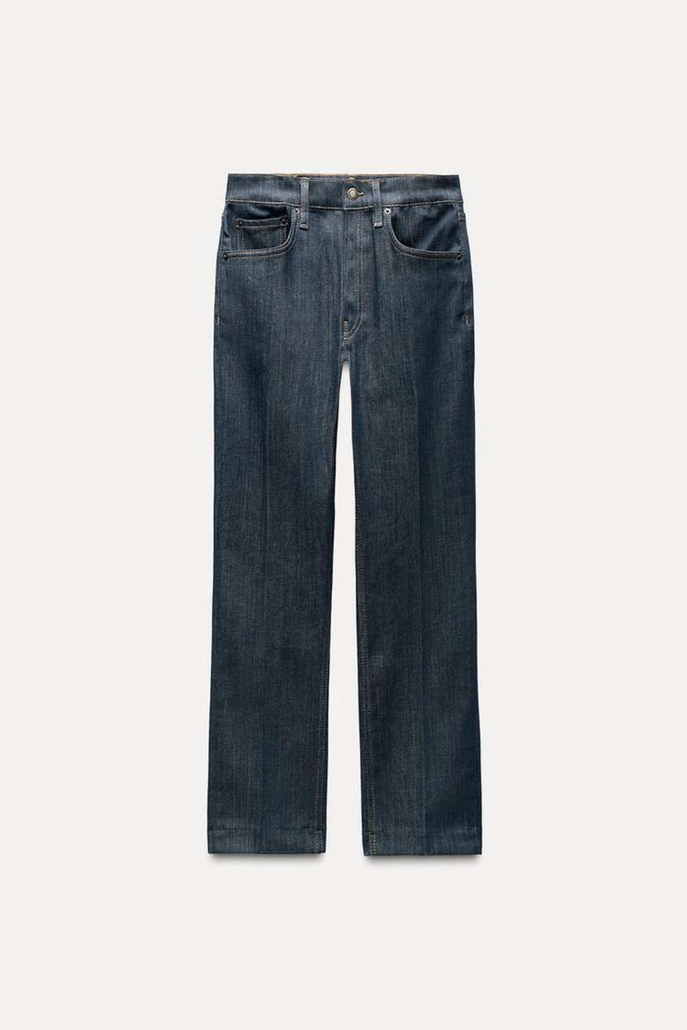 ZARA УКОРОЧЕННЫЕ ДЖИНСЫ С ВЫСОКОЙ ПОСАДКОЙ, СИНИЙ