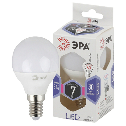 Лампочка светодиодная ЭРА STD LED P45-7W-860-E14 E14 / Е14 7Вт шар холодный дневной свет