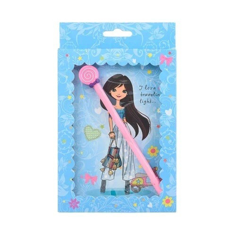 Блокнот детский Basir, с ручкой, формат А6, серия "Девочка", переплет 7БЦ, 17.5*12 см, 48 листов, 4 цвета ассорти