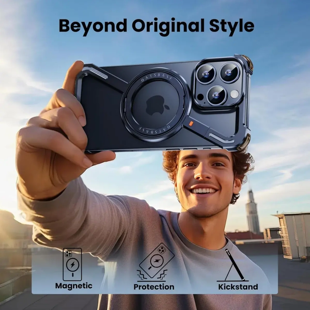Чехол для iPhone 16 Pro Max Minimalist, 360 поворотная подставка алюминиевая