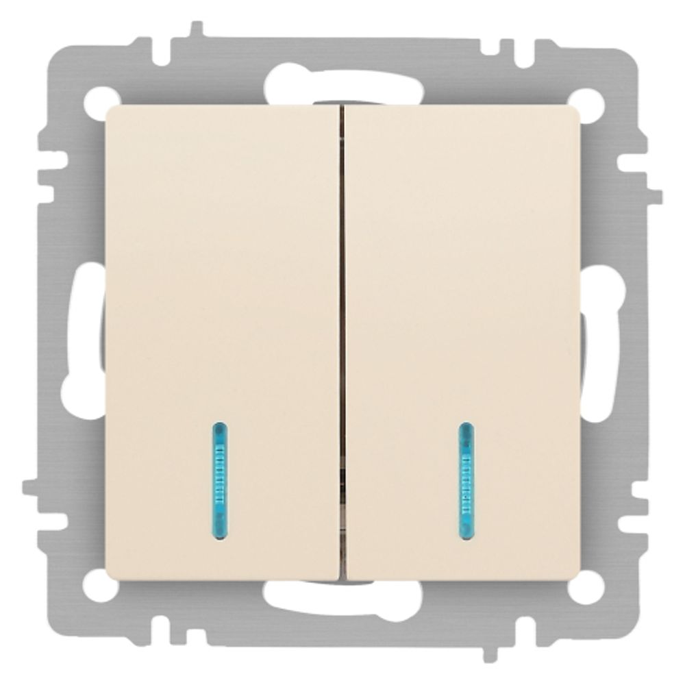 Выключатель Intro Accent 6-105-02 двойной с подсветкой, 10А-250В, IP20, СУ, AL/CU, слоновая кость | Intro