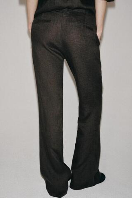 ZARA РАСКЛЕШЕННЫЕ БРЮКИ ИЗ ЛЬНА — ZW COLLECTION, СЕРО-КОРИЧНЕВЫЙ