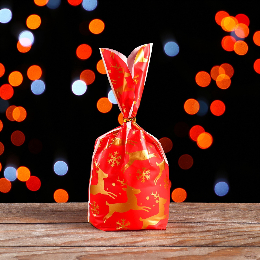 Пакет с УШКАМИ Олени золотые, 13*22 см