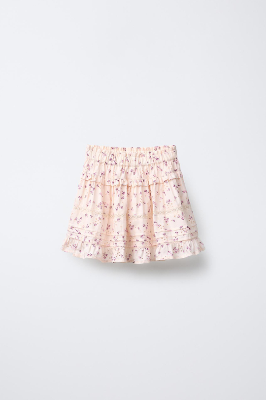 ZARA ЮБКА С ЦВЕТОЧНЫМ ПРИНТОМ И КРУЖЕВОМ, ЭКРЮ