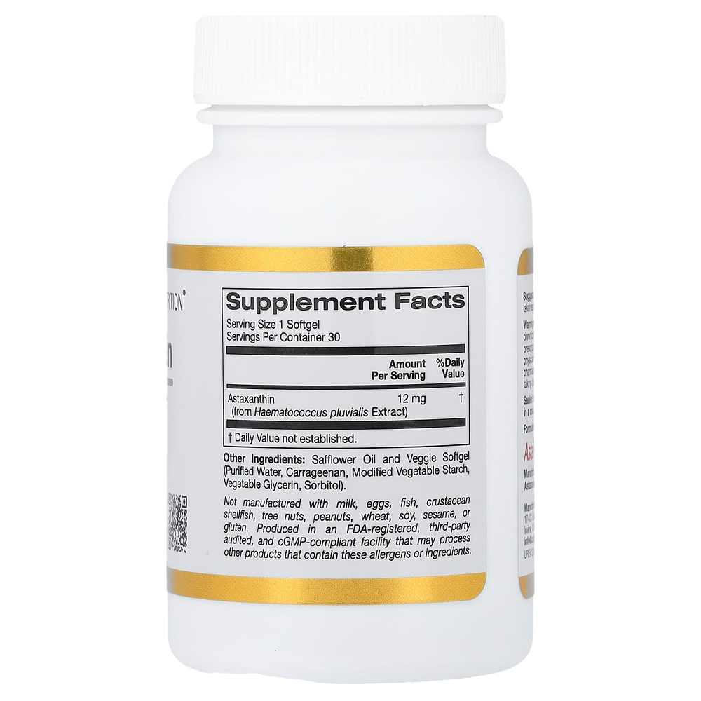 California Gold Nutrition, астаксантин, чистый исландский продукт AstaLif, 12 мг, 30 растительных мягких таблеток