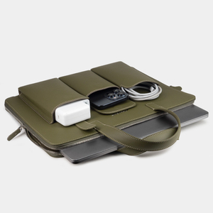 Сумка для MacBook Pro 13 - 14 с карманами из кожи теленка, зеленого цвета
