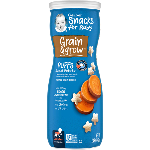 Gerber, Snacks for Baby, Grain & Grow, Puffs, воздушные закуски, для детей от 8 месяцев, батат, 42 г (1,48 унции)