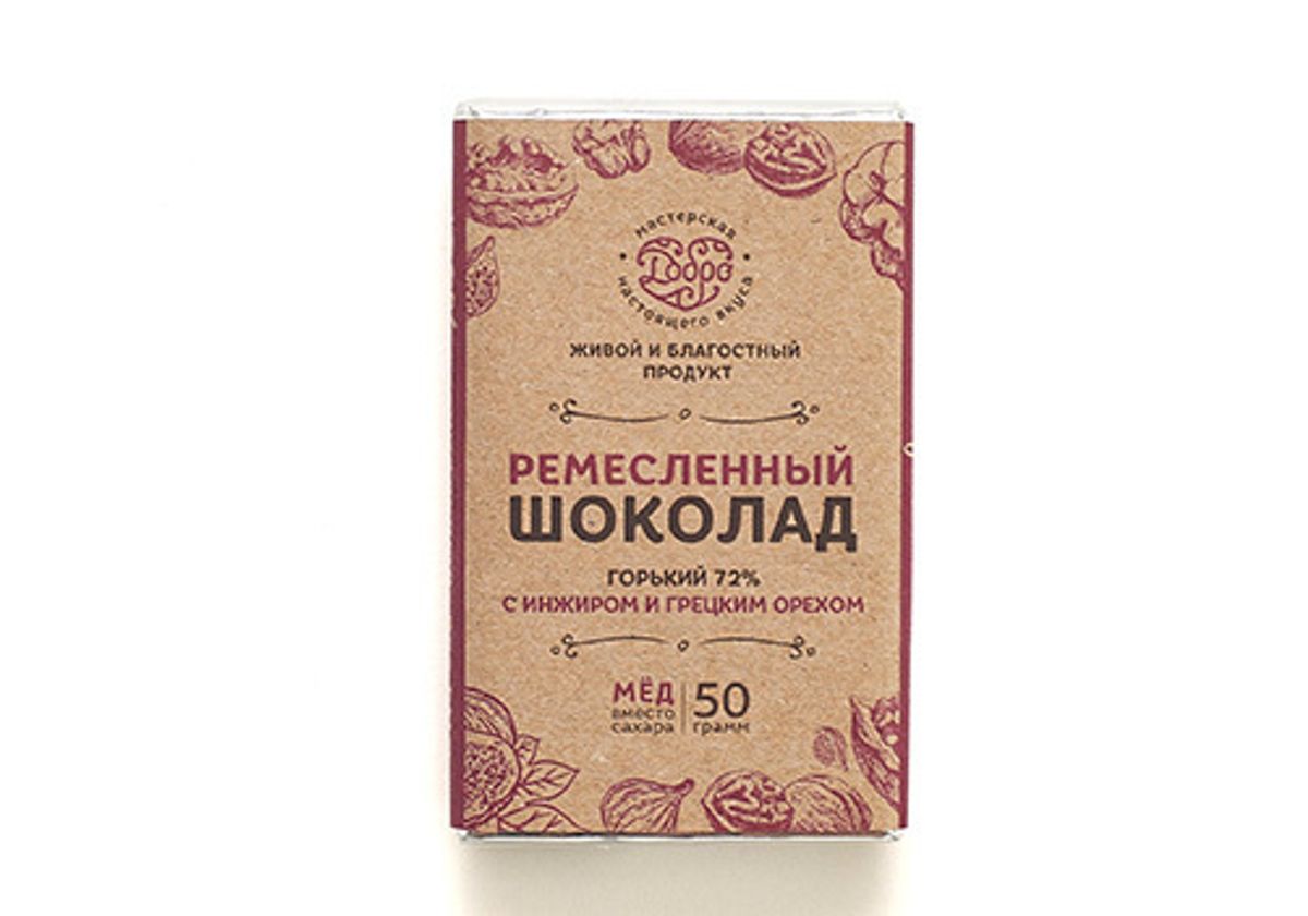 Шоколад горький на меду с инжиром и грецким орехом, 50г