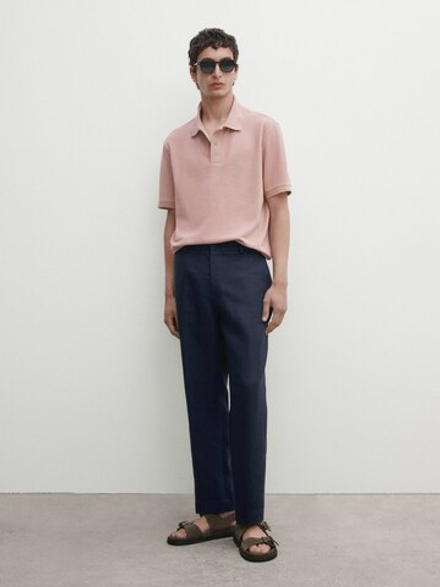 Massimo Dutti Поло из рельефного хлопкового пике, пестро-розовый