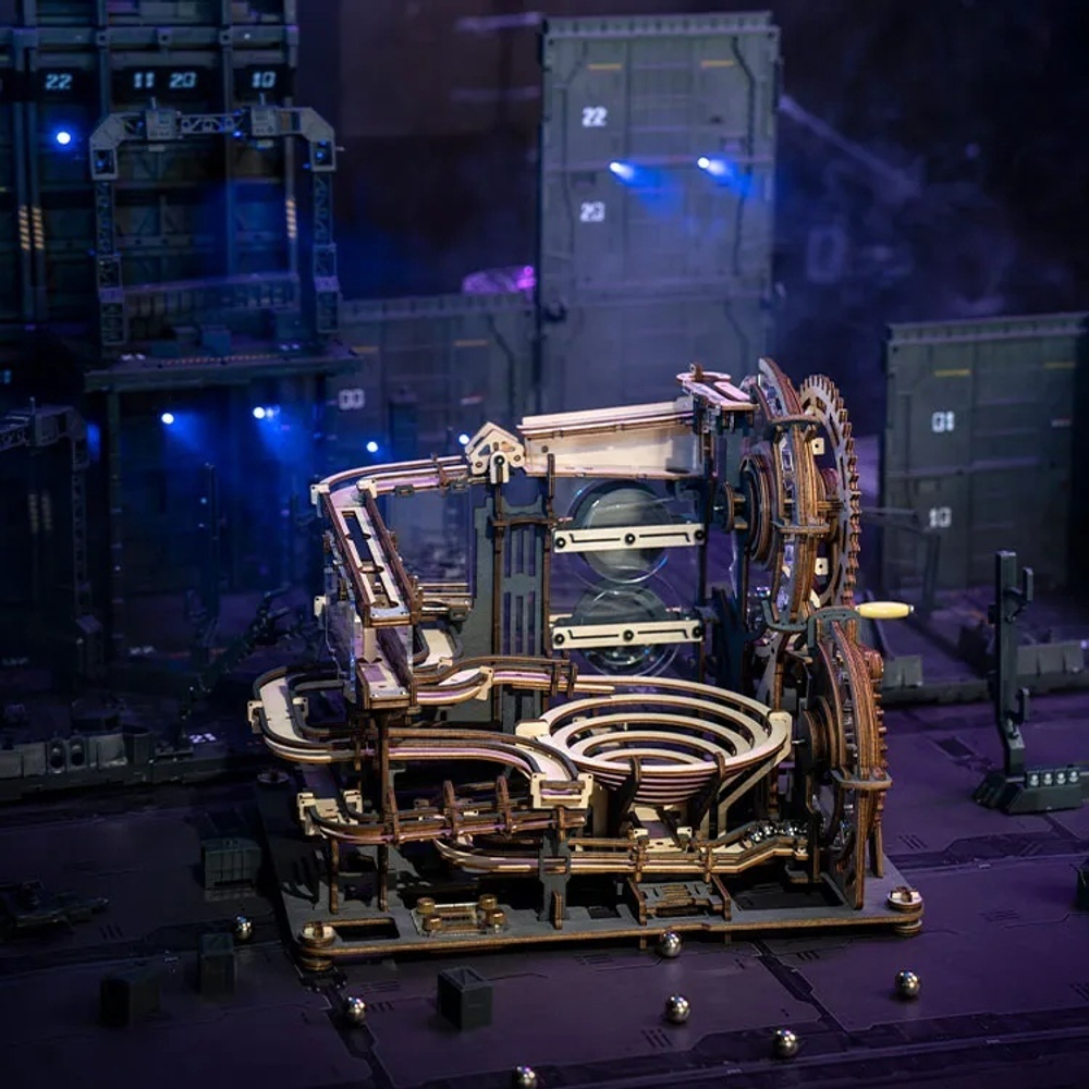 Марбл-трасса ночной город LGA01 от ROKR - Деревянный конструктор, сборная механическая модель, 3D пазл, трасса для шариков