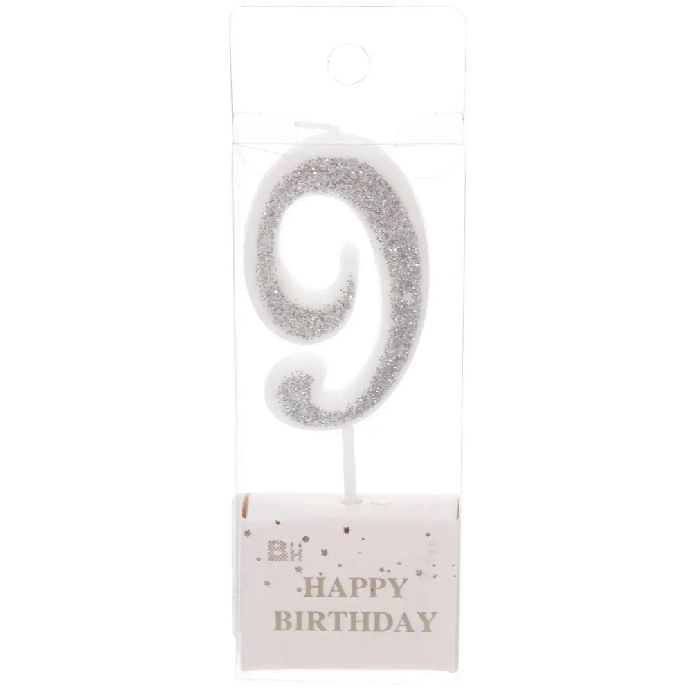 Свеча для торта Цифра Иллюзия «9» 9,5 см, серебро