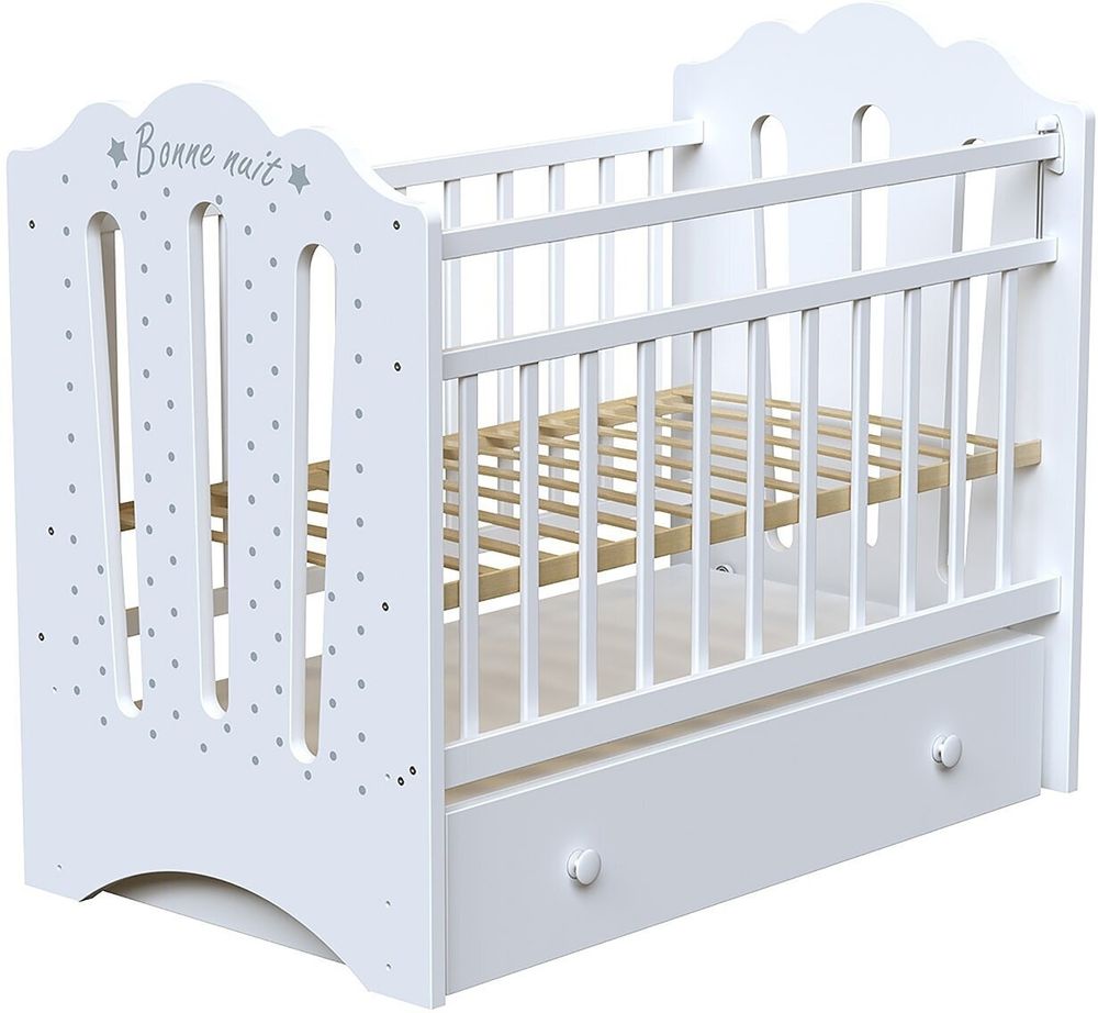 Кроватка детская ВДК Bonne (белый) маятник поперечный, ящик