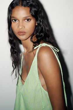 ZARA ТОП В ПОЛОСКУ С ТОНКИМИ БРЕТЕЛЯМИ, ЗЕЛЕНЫЙ/БЕЛЫЙ