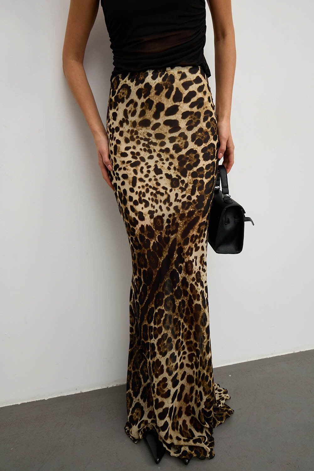 Юбка макси из шифона с леопардовым принтом