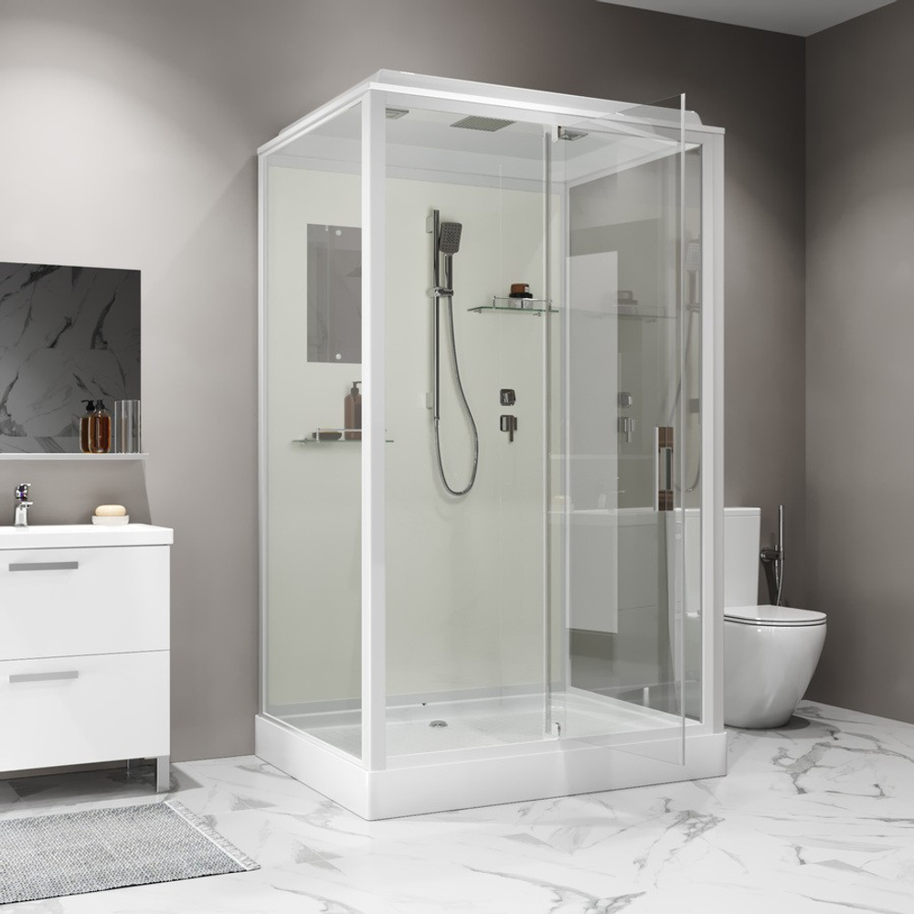 Душевая кабина Niagara Standart ST100/80/15Q (100х80х215) прямоугольник,поддон 15см,распашная,проф.белый,3 места