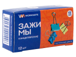Зажим для бумаг Workmate, 15 мм, цветной, 12 штук