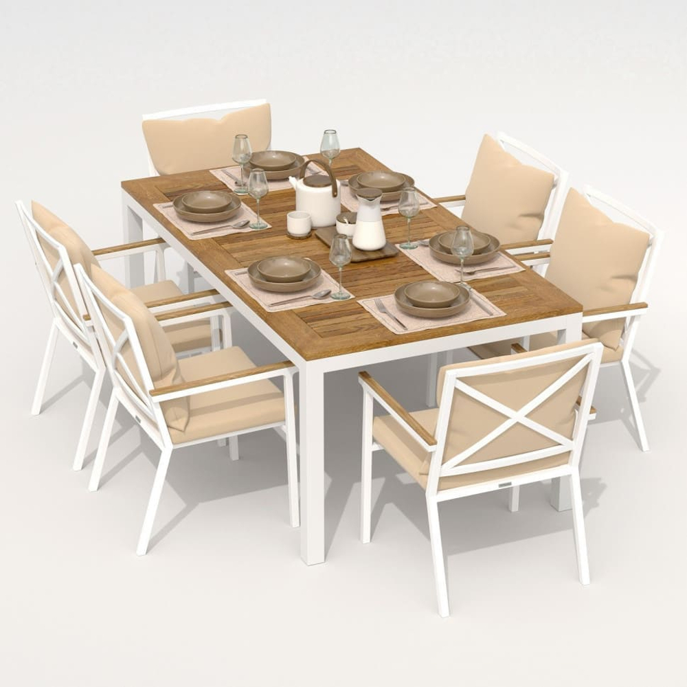 Обеденная группа Ideal Patio  ТЕЛЛА ФЕСТА плюс каркас белый, стол тик 180, ткань бежевая