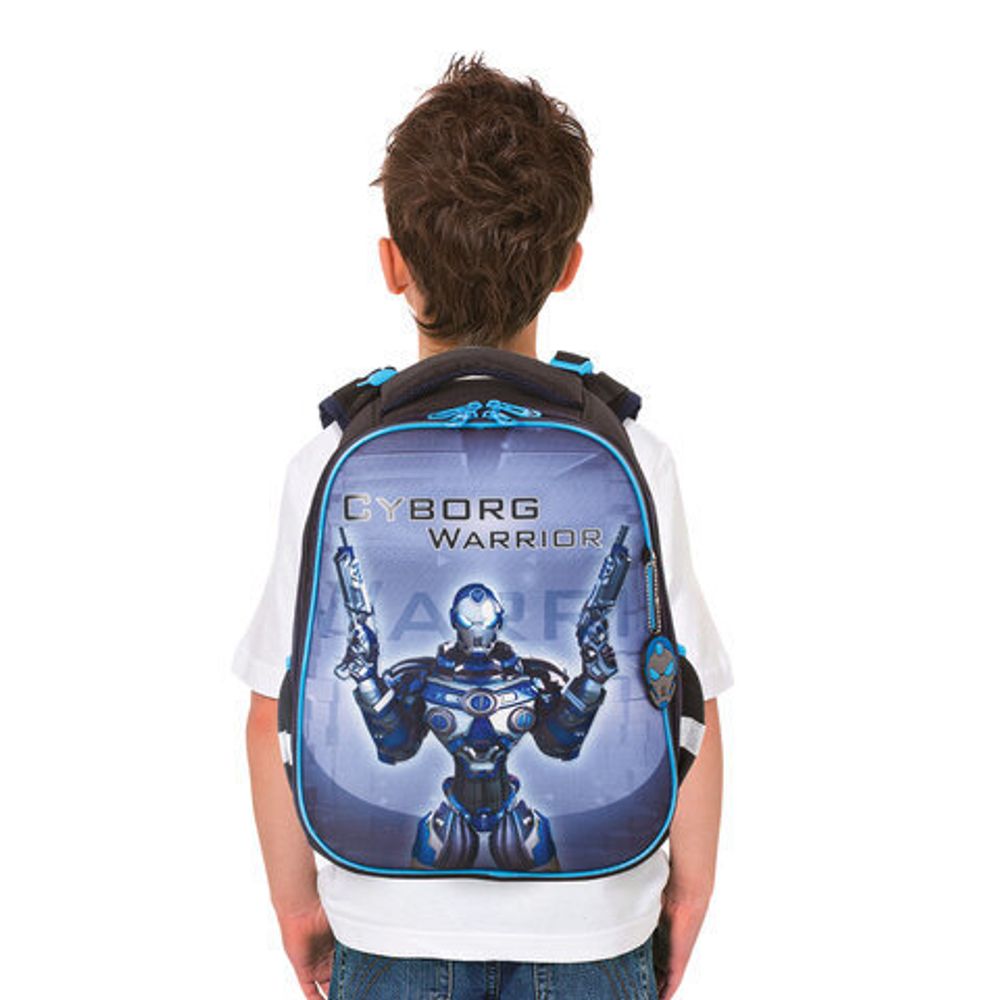 Ранец BRAUBERG PREMIUM, 2 отделения, с брелком, "Cyborg", 3D панель, 38х29х16 см, 229910
