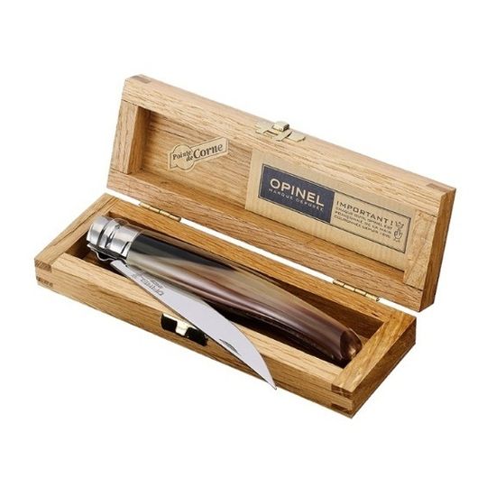 Нож филейный Opinel №10, нержавеющая сталь, рукоять светлый рог буйвола, деревянный футляр