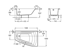 Акриловая ванна Roca Hall Angular 150х100 ZRU9302865 правая схема