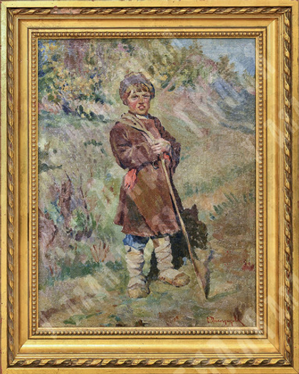Н/х. Виноградов С. А. (?) Пастушок. Холст, масло. Нач. XX в.