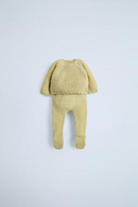 ZARA КОМПЛЕКТ ИЗ СВИТЕРА И ПОЛЗУНКОВ, СВЕТЛО-ЗЕЛЕНЫЙ