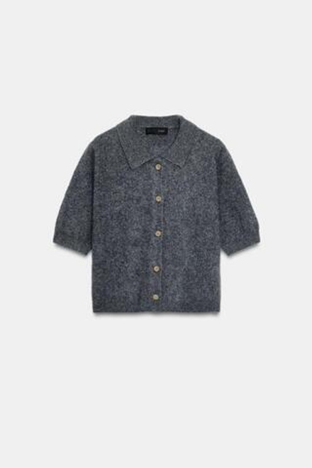 ZARА КАРДИГАН ПОЛО ИЗ 100% ШЕРСТИ С КОРОТКИМ РУКАВОМ, СЕРЫЙ