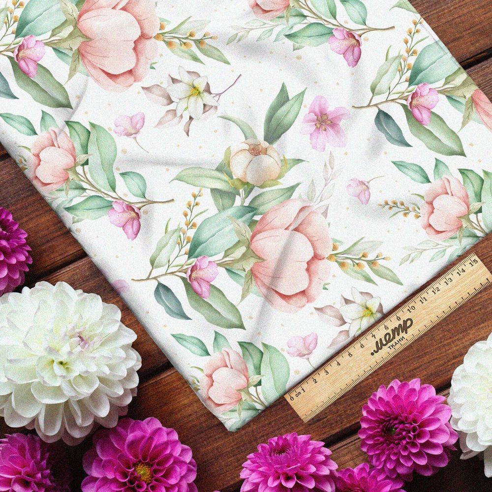 Ткань лен розовые бутоны