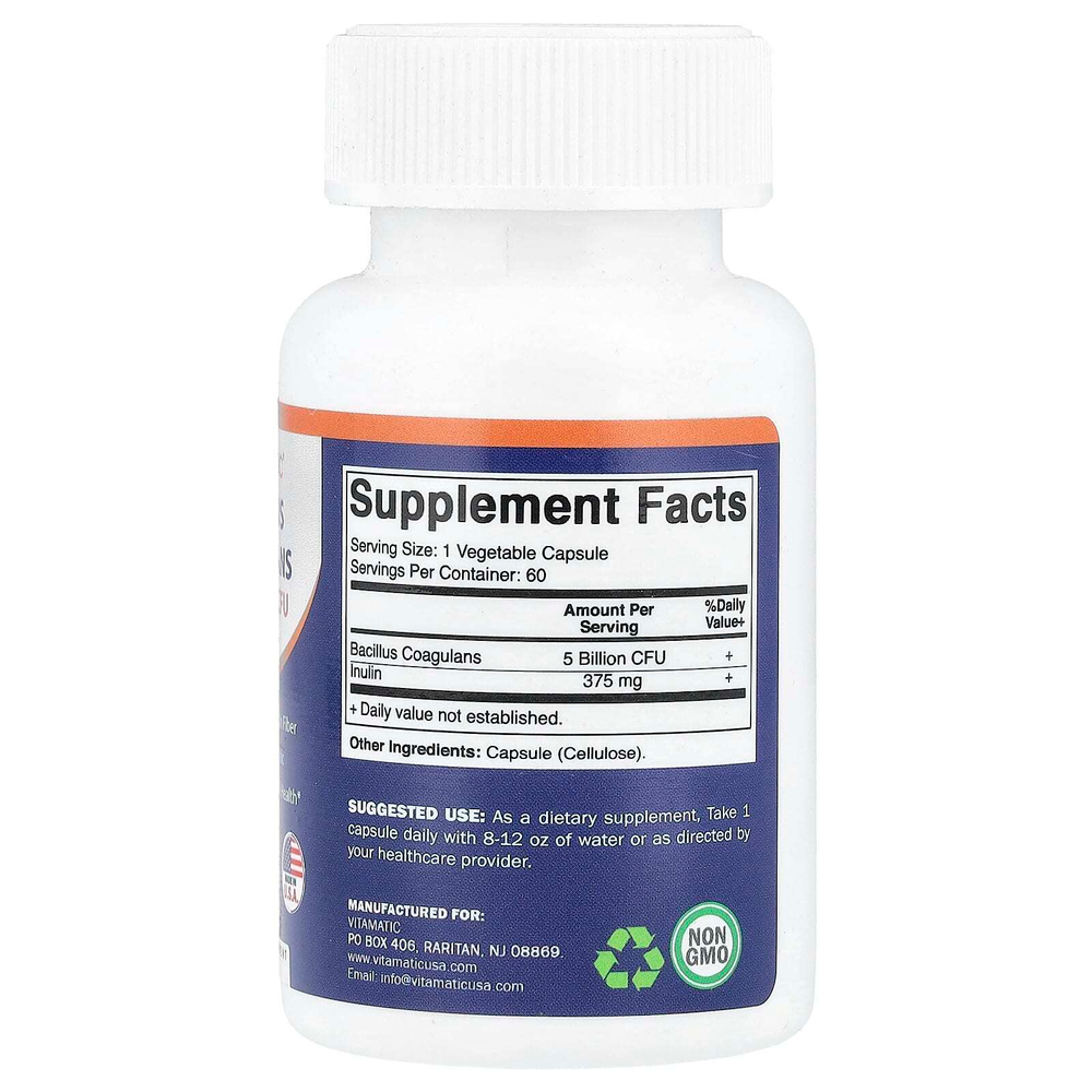 Vitamatic, Bacillus Coagulans, 5 млрд КОЕ, 60 растительных капсул