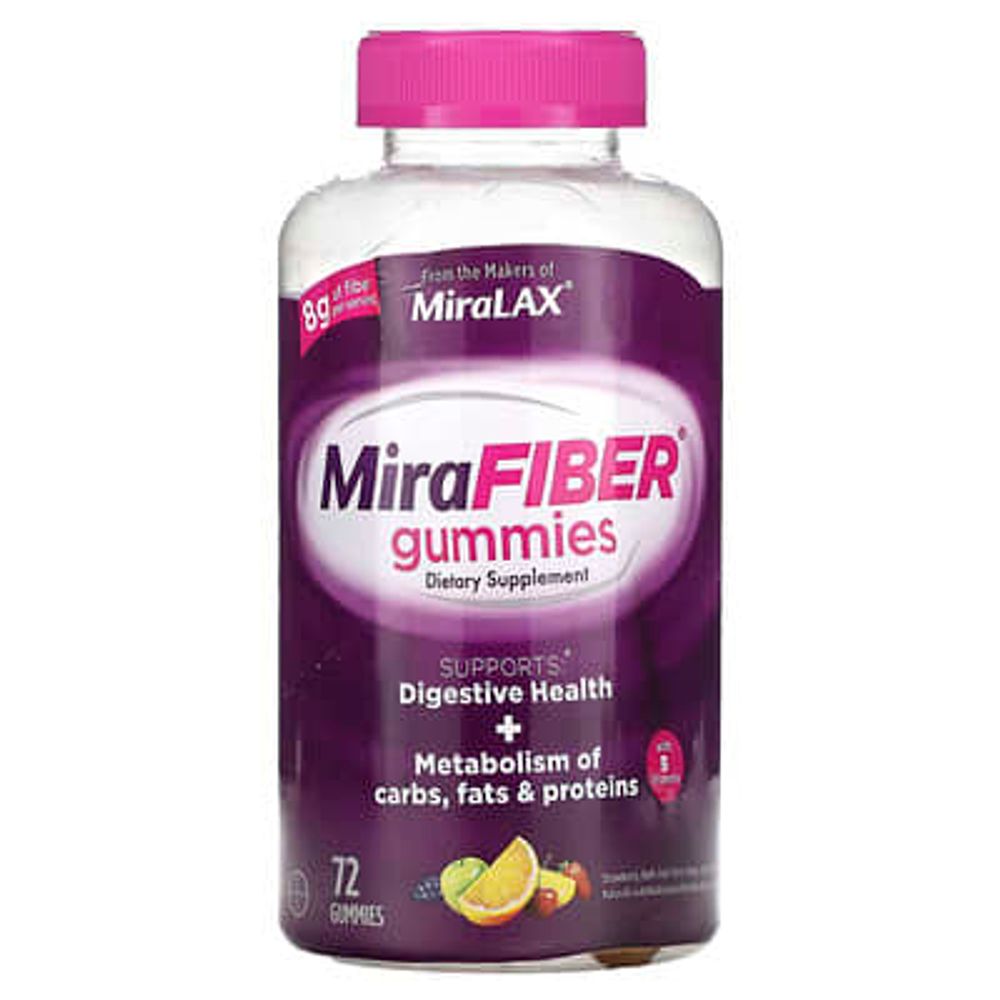 MiraLAX, MiraFiber, клубника, яблоко, виноград, вишня, апельсин и лимон`` 72 жевательные мармеладки