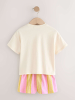 Футболка и шорты в комплекте для девочки Next AD5-564, Молочный, Желтый, Розовый