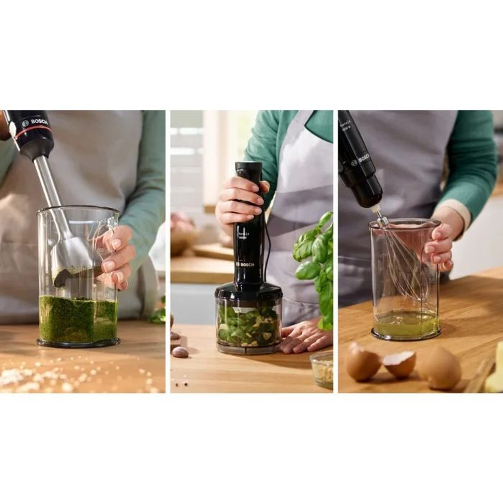 Погружной блендер Bosch MSM4B621, 1000 Вт, 2 насадки, мерный стакан, чёрный