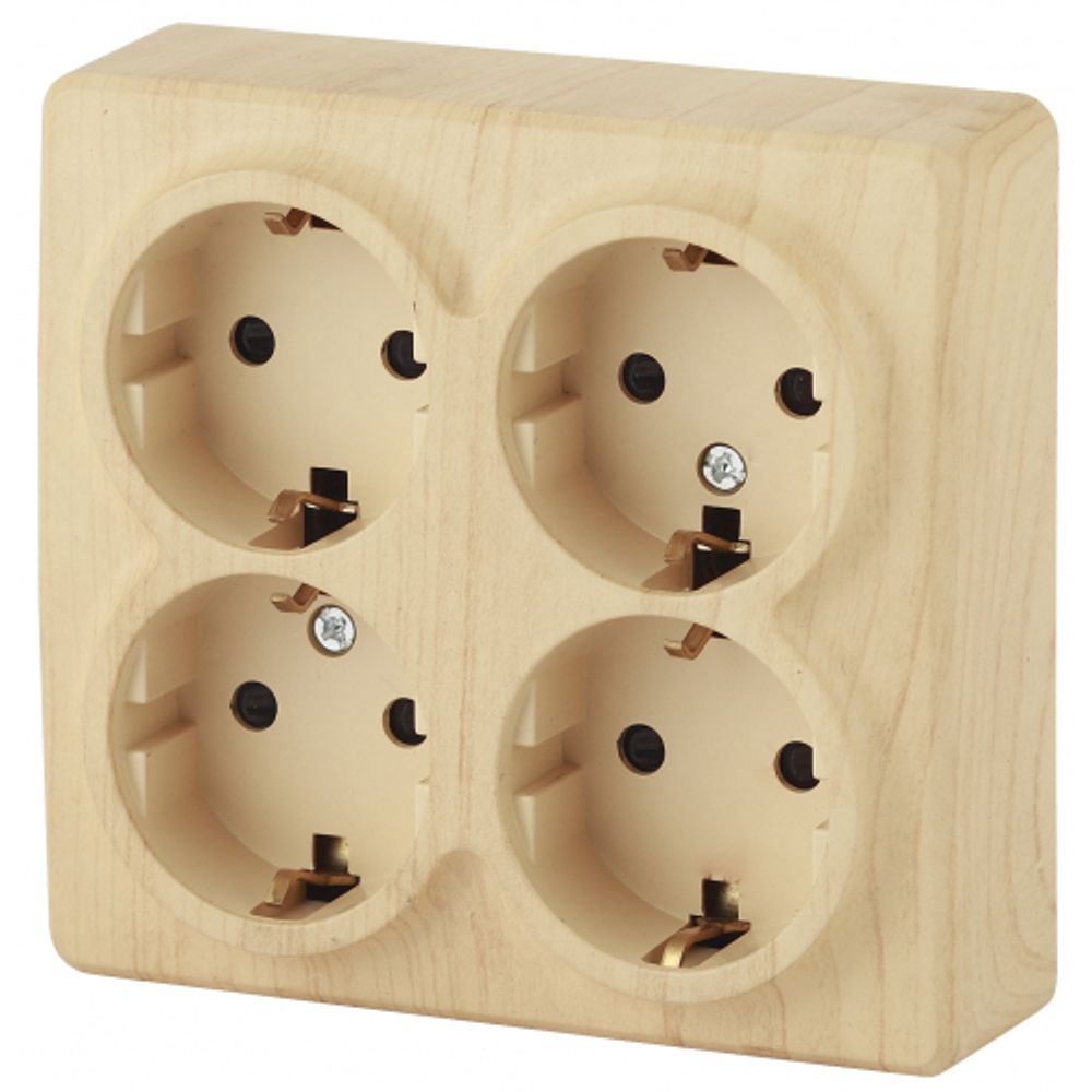 11-2211-11 ЭРА Розетка 4х2P+E Schuko со шторками, 16A-250В, IP20, ОУ, Эра Эксперт, сосна