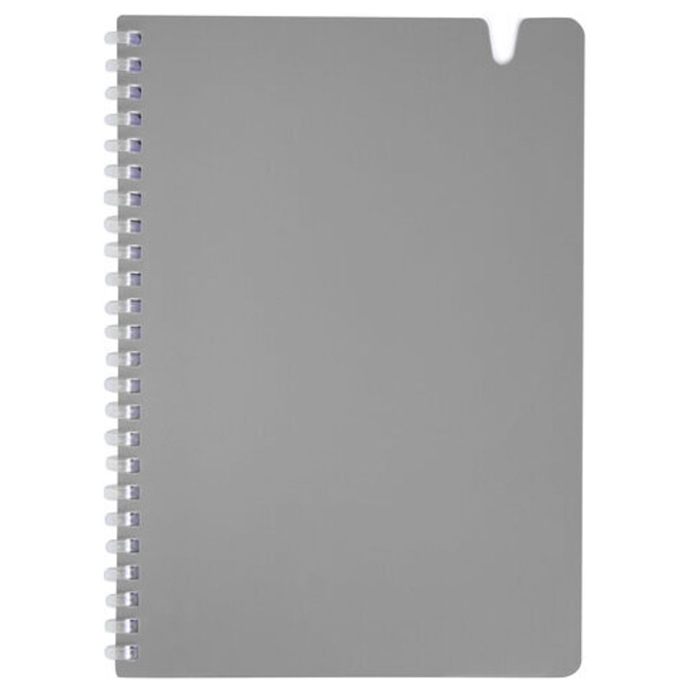 Тетрадь обложка пластик, А5 80 л., гребень мягкий, вырубка для ручки, клетка, BRAUBERG, серый, 405377